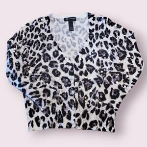 INC International Concepts Sequin Animal Print Cropped Cardigan Sweater M EUC